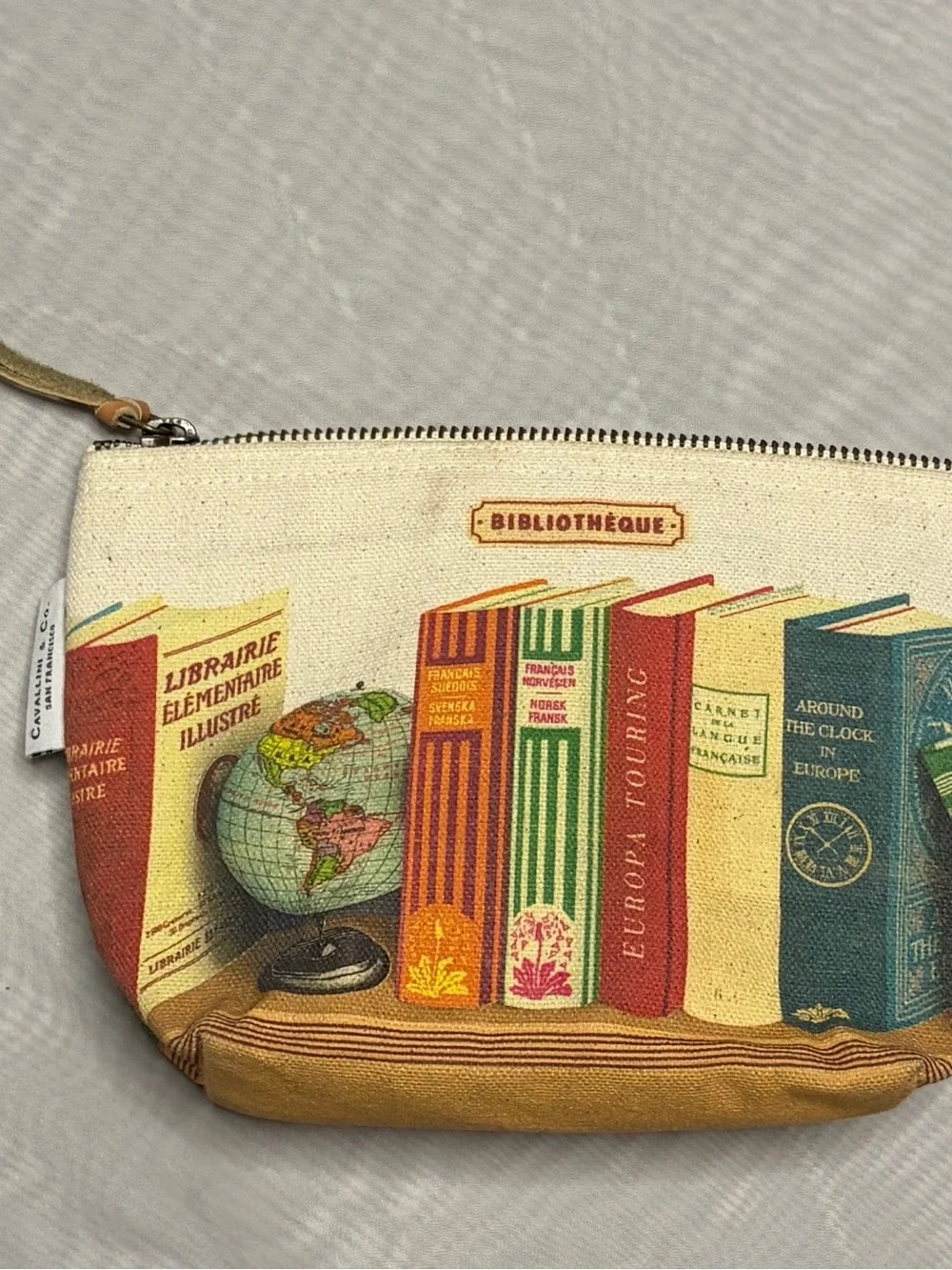 Cavallini & Co. Bibliothèque Book Globe Canvas Zip Pouch Tassel